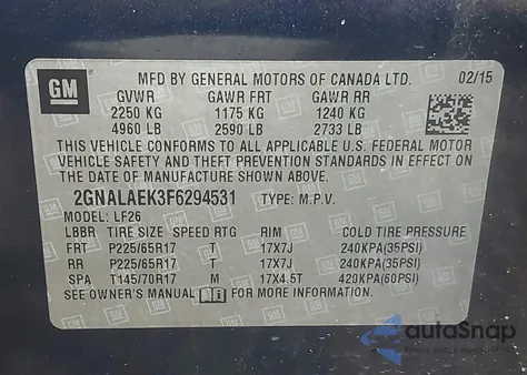 2015 Chevrolet Equinox Ls z USA, uszkodzony, nr VIN 2GNALAEK3F6294531